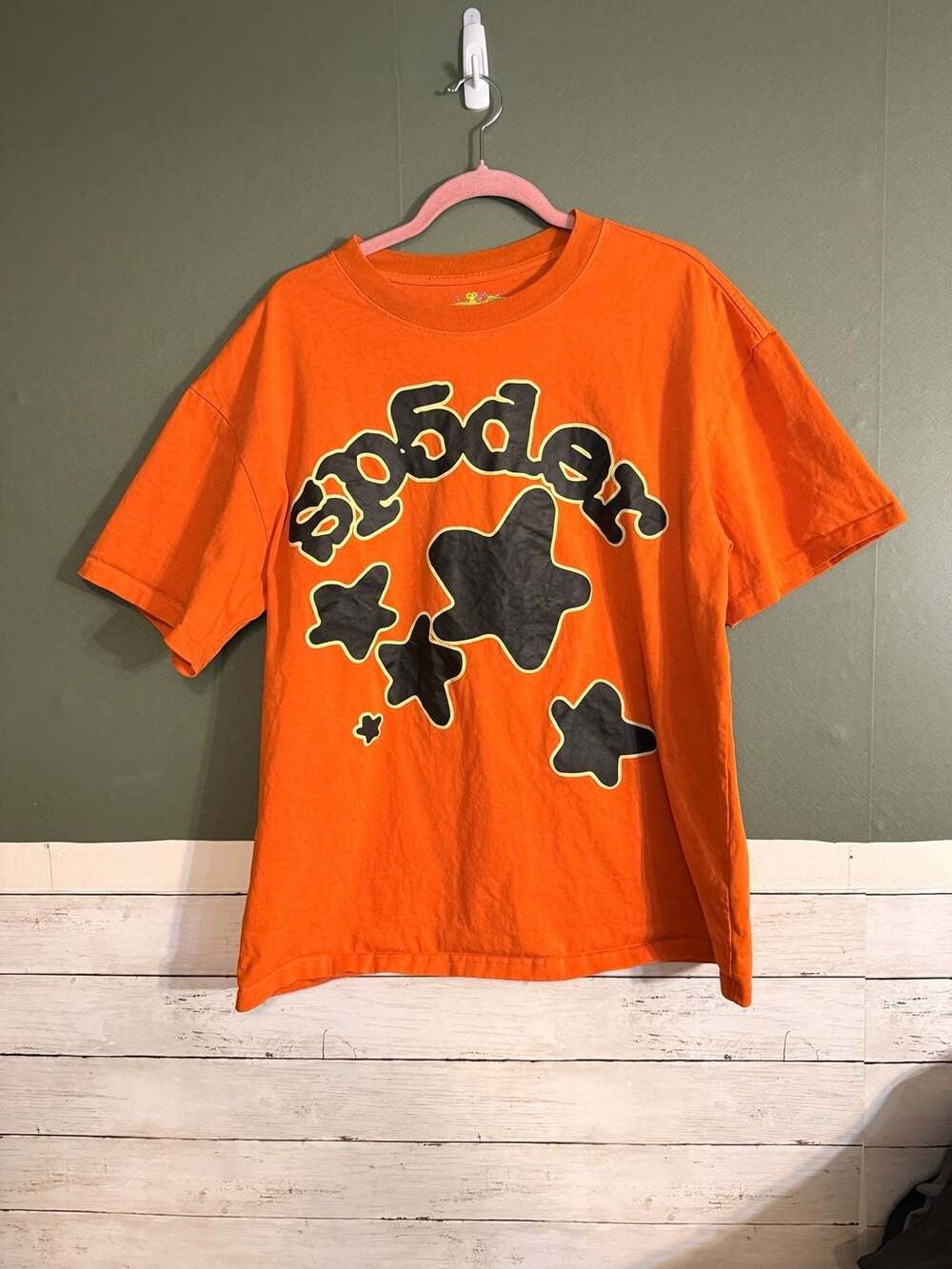 Sp5der Orange Black Star Logo Large T-Shirt Streetwear